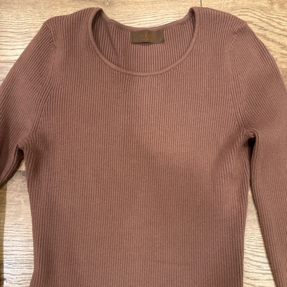 Nuuds Sweater Bodysuit Size Med Chocolate Brown Ribbed Stretchy - Picture 2 of 7